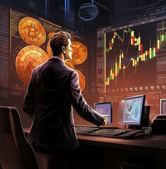 person working on laptop Bitcoin Trading Illustration: Enhance Your Projects with Adobe Stock