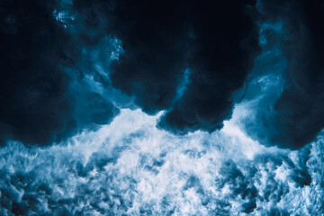 Fototapeta na wymiar Ocean wave with foam, vortex underwater in transparent sea water.
