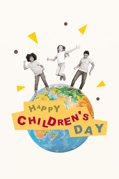 3d photo artwork graphics collage painting of happy smiling children celebrating kids day isolated drawing background