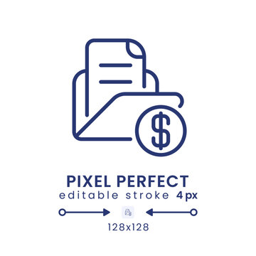 Invoicing linear desktop icon. Accounting software. Billing system. Expense tracker. Pixel perfect 128x128, outline 4px. GUI, UX design. Isolated user interface element for website. Editable stroke
