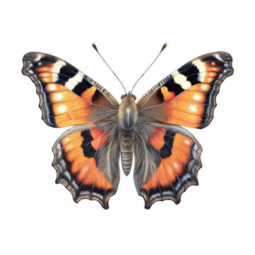 Small tortoiseshell butterfly -  Aglais urticae. Transparent PNG. Generative AI