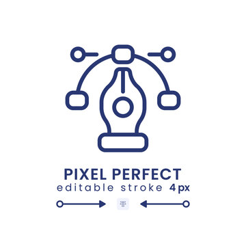 Pen tool cursor linear desktop icon. Computer graphics. Bezier curve control points. Pixel perfect, outline 4px. GUI, UX design. Isolated user interface element for website. Editable stroke