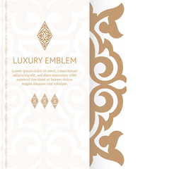 Golden vintage greeting card on a white background. Vector abstract design elements. Great for invitation and greeting cards, packaging, flyer, wallpaper or any desired idea. Luxury ornament template.