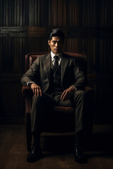Distinguished Shadows: The Allure of Masculine Elegance in an Enigmatic Armchair