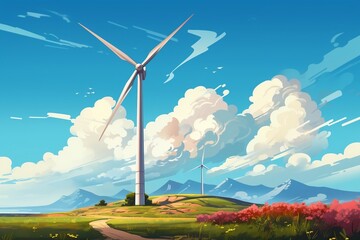 Wind Power in Motion Illustration of a Turbine. Generative AI