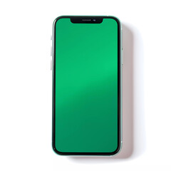 Close up of man's hand holding a smart phone with vertical green mock up chroma key screen and doing gestures on touchscreen