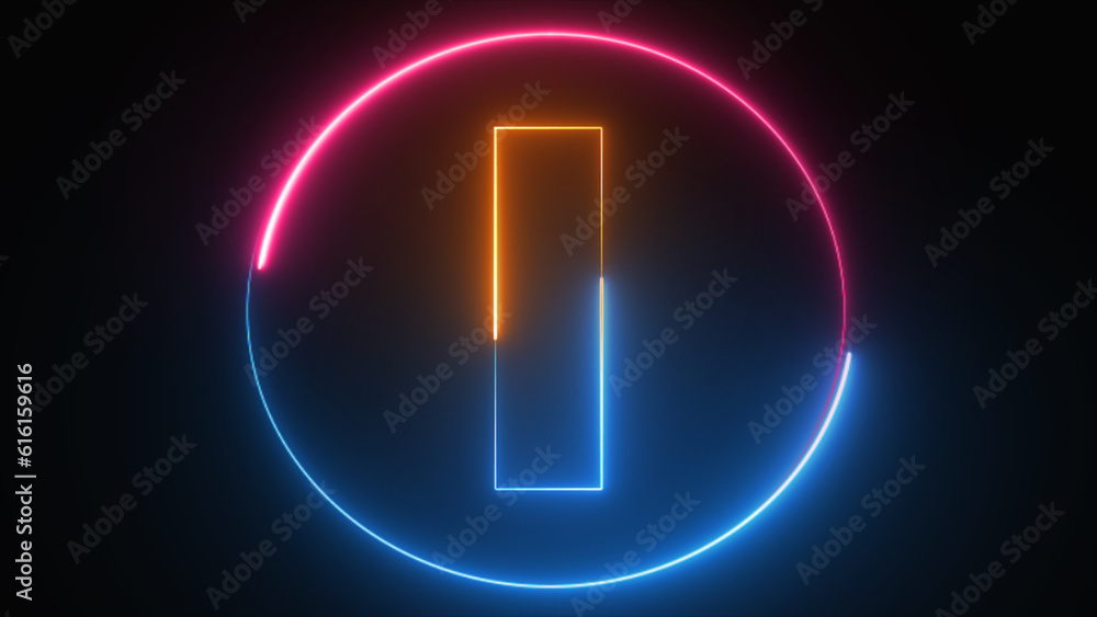 Poster abstract neon letter i logo design with fire circle. alphabet i glowing in the dark line creative sy