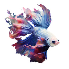 Beautiful betta fish with swirling fins in pink, blue and purple.