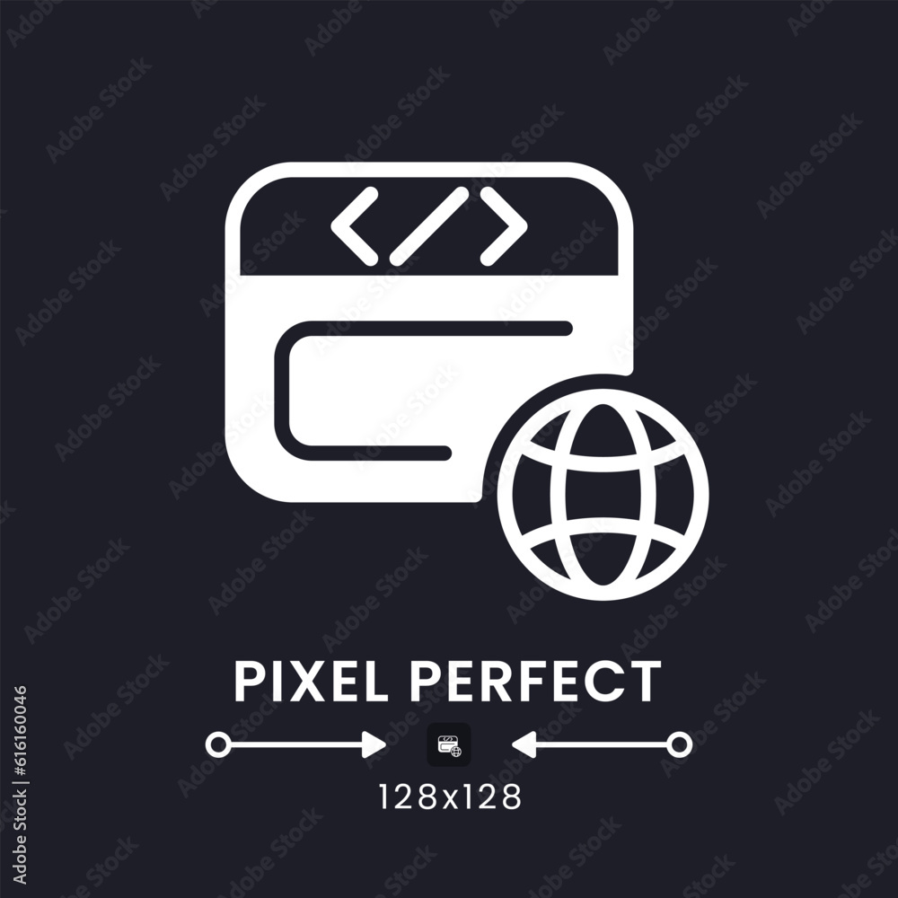 Poster website host white solid desktop icon. domain registration. protected server network. pixel perfect 
