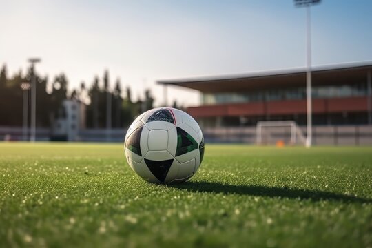 soccer ball on the field, Game On: A New Football Ready for Action at the Penalty Point in a Thrilling Stadium Setting