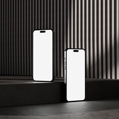 Realistic Phone Mockup white blank screen with realistic light and shadow overlay on concrete dark scene 3D illustration Realistic rendering.