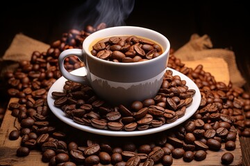 cup of coffee with beans. Generative AI
