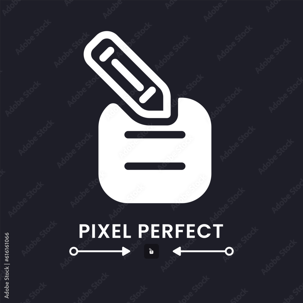 Poster note with pencil white solid desktop icon. edit information. working tool. online notepad. pixel per