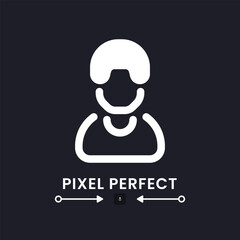 Employee white solid desktop icon. Personal account. Team member. Project manager. Human resources. Pixel perfect, outline 4px. Silhouette symbol for dark mode. Glyph pictogram. Vector isolated image