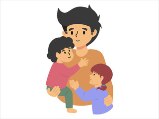 Hand drawn Dad with Son and Daughter illustration