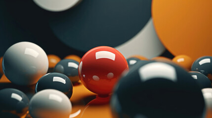 Vibrant Table Top With Red Ball And Black & White Circles On Yellow Background - Eye-catching Stock Photo For Designers And Creatives! 3D Animation Motion Graphic Still  Generative AI