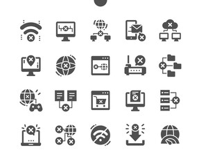 Internet down. Disconnection. Wifi not work. Message not sent. Low speed internet. Vector Solid Icons. Simple Pictogram