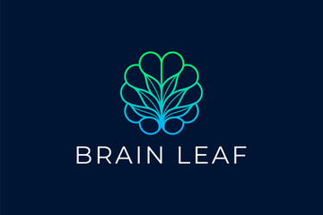 Brain leaf logo design vector