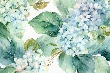 Blue Hydrangeas Watercolor Flower Pattern