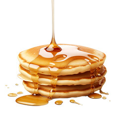Pancakes with maple syrup isolated on a transparent background background. Breakfast, snacks. Pancakes Day. - obrazy, fototapety, plakaty