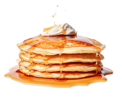 Pancakes with maple syrup isolated on a transparent background background. Breakfast, snacks. Pancakes Day.