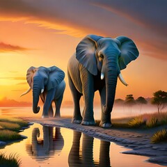 Fototapeta na wymiar elephant at sunset generated Ai