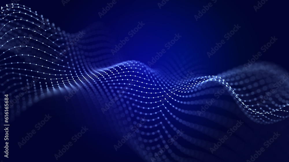 Poster abstract background grid of interlacing lines and dots. futuristic blue particle wave. structure of 