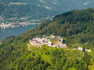 Fototapeta na wymiar Lake Ossiach, Ossiacher See Landscape Captured from the Air