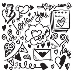 Set of love. Hand drawing. Doodle style. for your design.