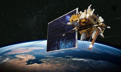 Modern meteorological satellite at the Earth orbit © Mechanik