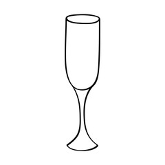 Hand drawn champagne glass illustration. Wine drink clipart in doodle style. Single element for design