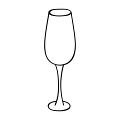 Hand drawn champagne glass illustration. Wine drink clipart in doodle style. Single element for design