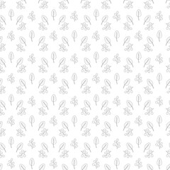 Seamless pattern with 2 palm leaves. Doodle black and white vector illustration.