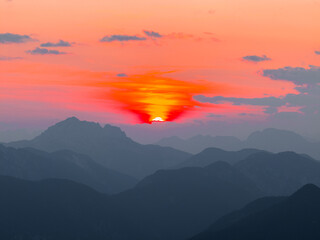 Orange Purple Sunset in the Alps in Tarvisio (Monte Lusssari) Italy