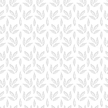 Seamless pattern with 3 palm leaves. Doodle black and white vector illustration.