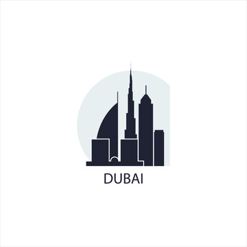 Arab Emirates Dubai cool blue big city landscape panorama view vector flat icon logo