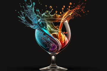 Fototapeta na wymiar Colorful cocktail in glass with splashes on dark background. Party club entertainment. Generative AI