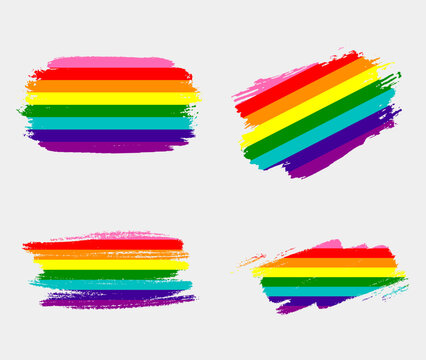 Rainbow Flag (Eight Stripe Version) painted with brush on white background. LGBT rights concept. Modern pride parades poster. Vector illustration	
