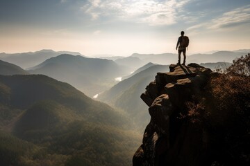 Hiker at the Summit of a Mountain