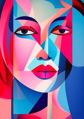 woman cubist graphic poster portrait modern face abstract cubism facial fashion. Generative AI.