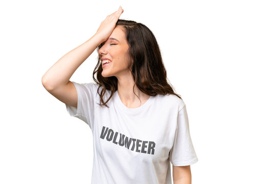 Young volunteer caucasian woman over isolated background has realized something and intending the solution