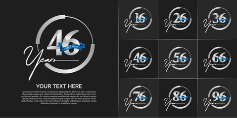set of anniversary logo with silver number in circle and blue ribbon can be use for celebration