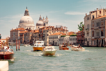 Venice: One of The World's Most Touristic City Revealing the Beauty of the Grand Canal with Abundance of Boats and Colorful Buildings