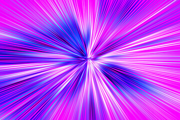 Abstract radial zoom blur surface of in white and blue colors on a pink background. Bright neon background with radial, radiating, converging lines.	
