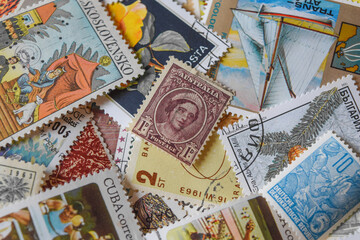 vintage postage stamps from country