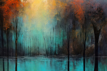 Flooded forest abstract background.