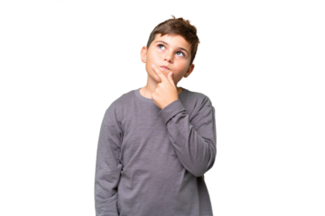 Little caucasian kid over isolated chroma key background having doubts
