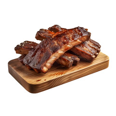 BBQ Ribs served on cutting board, transparent background