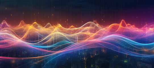 Fototapeta na wymiar Concept of AI technology illustration neon light music waves.