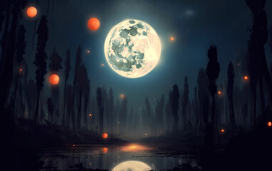 Obraz premium Moons glow in the low light environment.